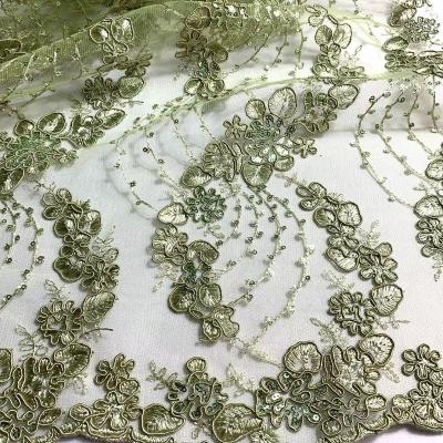 China beautiful sequin 3D sequin lace fabric nigerian african cord lace embroidery lace fabric for dress dress for sale