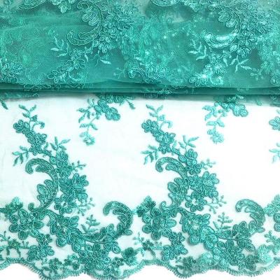 China African factory price 3d sequins embroidery cord lace fabric viable shiny cord lace fabric for dress for sale