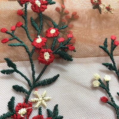 China Multi Viable Floral Design Newest Color Embroidery Dress Material Simple Border Lace Embroidery Fabric For Dress for sale