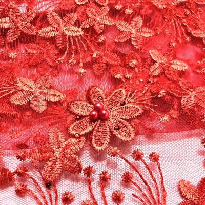 China Viable Most Popular Embroidery Beads Beads Tulle Lace Fabric Flowers Embroidery Fabric For Dress for sale