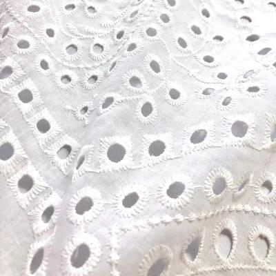 China Viable high quality 100% eyelet fabric cotton embroidery lace fabric woven fabric for women dress for sale