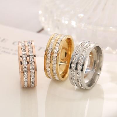 China High Quallity Stainless steel single and double row small square diamond diamond ring rose gold girls tail ring net red diamond ring for sale