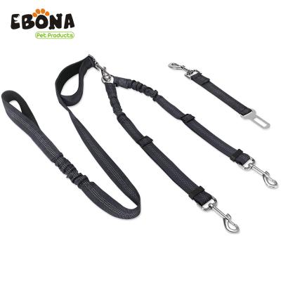 China Double set of DETACHED detachable elastic double reflective stripe dog leash and safety seat belt for sale