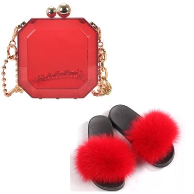 China 2021 fashion new design furry fox fur zippers and matching acrylic purse jelly box clutch chain bags and purses set handbag sets for sale