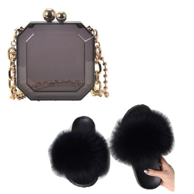 China 2021 fashion furry fox fur zippers and purses and clear plastic jelly purse square box drinks clutch chain bags set handbag shades sets for sale