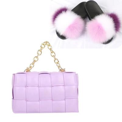 China 2021 fashion fur purse bamboo set and slip shoes to match cross - body messenger shoulder pocket bag sets bolsos de mujer women handbags for sale