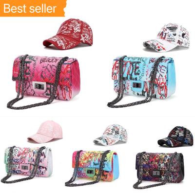 China Purses and Purses 2021 Custom Red Graffiti Handbag Purses Matching Hat and Purse Sets Set Luxury for sale