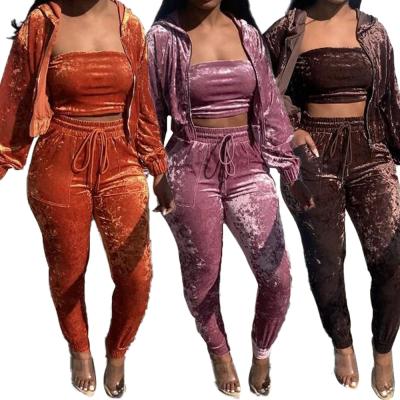 China 2021 QUICK DRY winter velvet tracksuit outfits for women clothes plus size drop clothing women stylish sportswear 3 piece set suit for sale