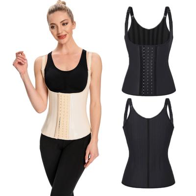 China 25 Viable Steel Boned Beige Body Shaper Back Support Corset Top Black Underbust Waist Trainer Latex Vest for sale