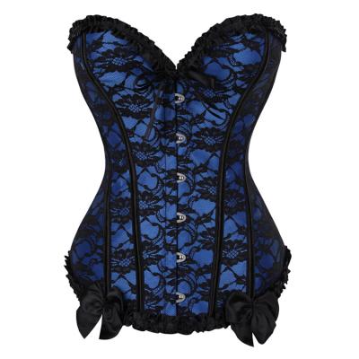 China Antibacterial Lace Up Overbust Corset Korset Bustier Women Bowknot Gorset Clubwear Top Waist Shaper for sale