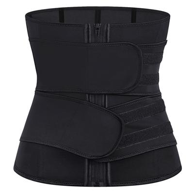 China Sustainable 2 Strap Waist Trainer Stretch Waist Cinchers Zip Up Trimmer Belt Slimming Corsets For Weight Loss for sale