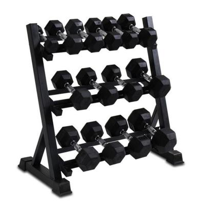 China Manufacturers Hot Selling Universal 2022 Hexagonal Cast Iron Dumbbell Rack Three Layers Wear Resistant Dumbbell Rack for sale