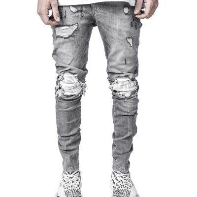 China 2022 Hombre Formal Jeans Streetwear Slim Fit Biker Ripped Stretch Skinny Scuffs Denim Men Stacked Jeans for sale