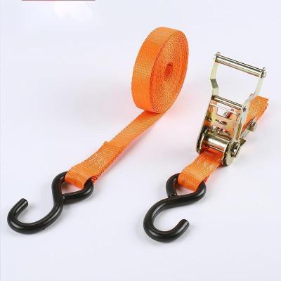 China 100% High Tenacity Plastic Polyester Yarn Raw Materials Ratchet Binding Device 16 Points 28mm Iron Handle Electroplating Tension With Hook Pulling Force 1500kg for sale