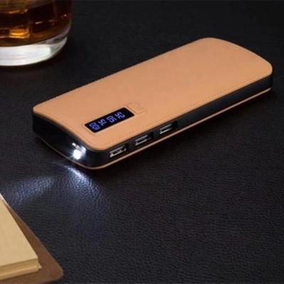 China Easy Carry High Quality Leather Power Bank Charger Treasure 20000mA 3 USB Output Mobile Phone Power Supply With LCD Customized for sale