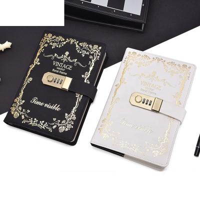 China Retro Hardcover Password Book Lock Diary Thickened Creative Student Notepad Stationery Notebook Account Book for sale