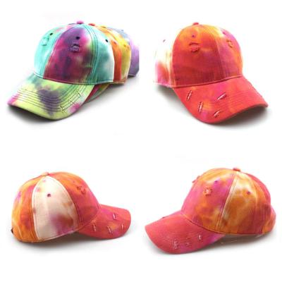 China COMMON Custom Embroidery Printing Logo Dye Designer Rainbow Retro Distressed Hats Cap Hats Wholesale Tie for sale