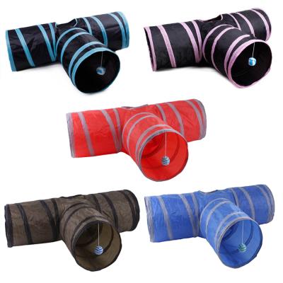 China Pet Supplies Cat Creaker Paper 3 Way Tunnel Stocked Buzzer Cat Toys Foldable Cat Playing Drill Channel for sale