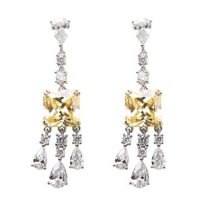 China Wholesale Gorgeous Yellow Women's Tassel Zircon Style 925 Silver Earrings Korean Jewelry for sale