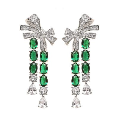 China Gorgeous Green Tassel Earrings Even Dress Accessories Micro Inlaid Handmade Zirconia Earrings Plating 18K Gold Anti Allergy for sale