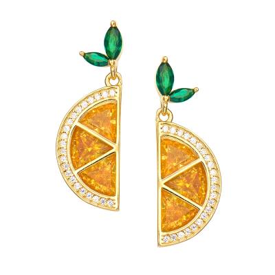 China Summer Gorgeous Jewelry 925 Gold Fruit Lemon Earrings Silver Plated Triangular Zircon Inlaid High-Grade Earrings Women Accessories for sale