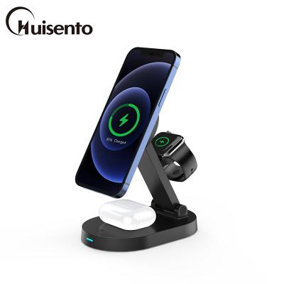 China UniversalÂ   HUISENTO Multifunctional Foldable Mobile Phone 4-in-1 Portable Wireless Charger Phone Charger Magnetic Stand with Led Light for sale