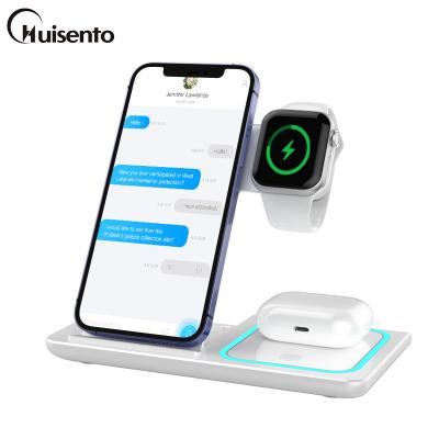 China HUISENTO Mobile Phone 3-in-1 Foldable Multifunctional Portable Wireless Charger Foldable Magnetic Phone Holder Stand for sale