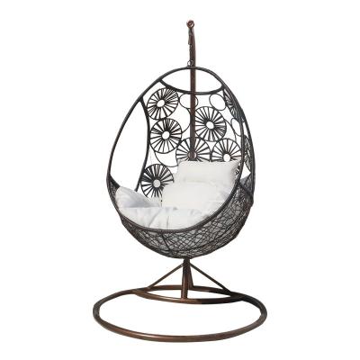 China Modern Indoor Outdoor Wicker Rattan Garden Furniture Easy Carry Adult Patio Swing Hanging Egg Swing Chair with Metal Stand for sale