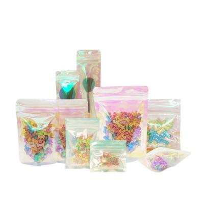 China PET Moisture Proof Small Clear Ziplock Pouch Holographic Gift Bags Logo Custom Printed Foil Zip Lock Plastic Packaging Food Storage Bags for sale