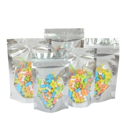 China Clear Plastic Silver Barrier 100 Pcs Aluminum Foil Stand UP Poly Zipper Bags Mylar Snack Storage Transparent Packaging Logo Printed Bag for sale