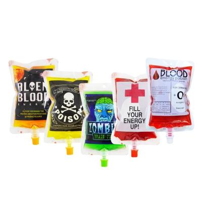 China Party Props Beverage Blood Water Bag Vampire Spout Gift Logo Custom Printed Juice Drinking Club Bar Cocktail Halloween Party Bags For Little One for sale