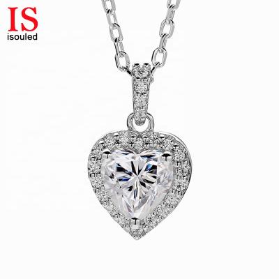 China ISoulded Moissanite Romantic Heart Pendant Necklace 1CT 18K White Gold Plated Silver D Color 925 Ideal Valentine Necklaces Silver for sale