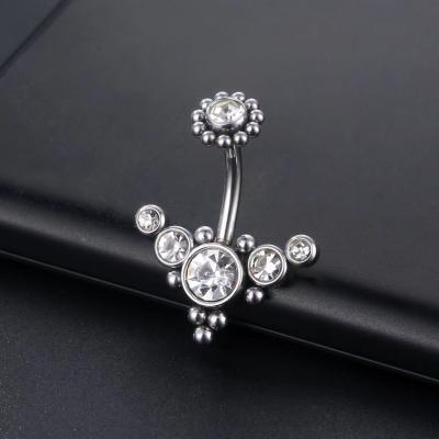 China Beautiful Vintage Navel Rings 14 G10 Millimeter Stainless Steel Barbell Navel Bars Piercing Crystal Stone White Inlaid for sale