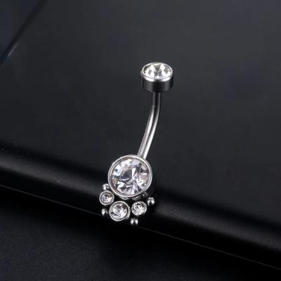 China 2022 Vintage Flower 14G Custom Rhinestone Inlaid Navel Rings Stainless Steel Women Belly Bar 10MM Barbell Piercing for sale