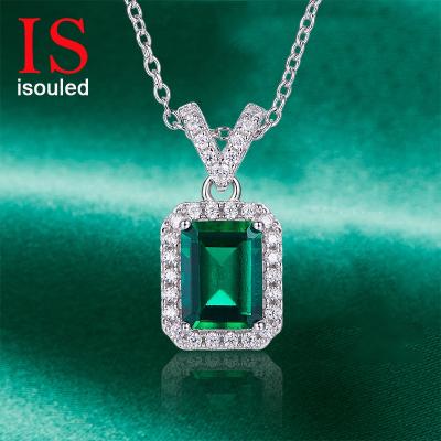 China CLASSIC Shape 1.25CT Cushion Green Cultured S925 Silver & White Gold Plated Gorgeous Luxury& Necklace for sale