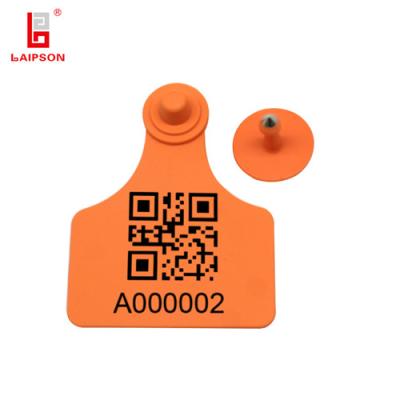 China Cattle use LAIPSON TPU middle size 80MM cattle ear tag laser printing barcode cattle ear tag for sale