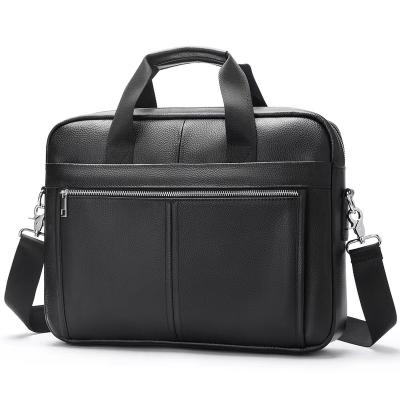 China High Quallity Luxury Travel Genuine Leather Messenger Black Briefcase Sling Office Mens Business Shoulder Laptop Bag for 14 Inch Men Logo for sale