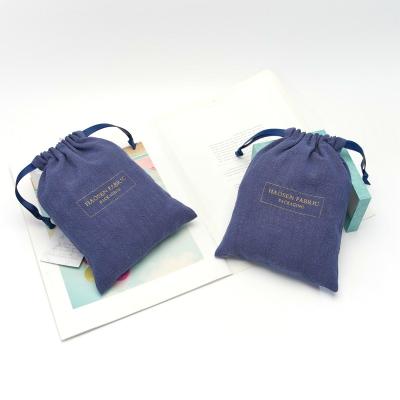 China Customized Recyclable Stamping Logo Drawstring Christmas Wash Cotton Navy Blue Organza Gift Bags Cotton Gift Bags for sale