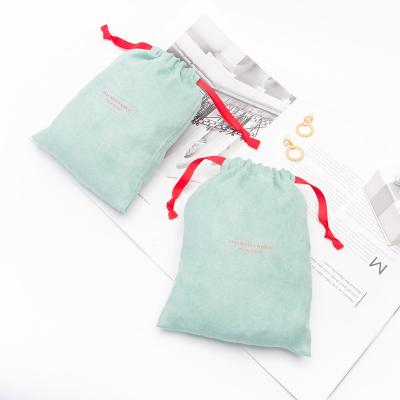 China Recyclable Custom Logo Printed Plush Cotton Suede Jewelry Bag Soft Suede Gift Packaging Drawstring Pouch for sale