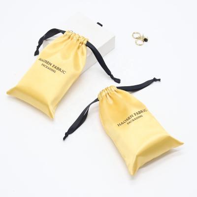 China Recyclable Custom Logo Printed Small Satin Gift Hair Extension Pouch Silk Satin Jewelry Soft Drawstring Bag for sale