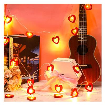 China Red Wooden LED String Lights Valentine's Day Red Heart Shaped Wooden Light Lighting for Festival Birthday Wedding for sale