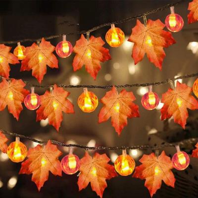 China Maple Leaves With Pumpkin Thanksgiving Decoration Pumpkin With LED Light Battery Operated Maple Leaves String Lights for sale