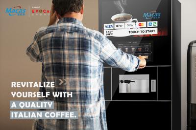 China Macas Intelligent Feeding Floor Standing Coffee Machine Bean Hopper Monitoring and Multi-Ingredient Setup for sale