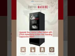 Upgrade Your Home Coffee Station with 27inch Advertising Screen Free Standing Cappuccino Maker