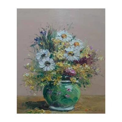 China Handmade Knife Oil Painting Colorful Flowers On Pot Still Life Oil Paintings Wall Decoration For Dining Room, Office, Hotel Wall Art Paintings for sale