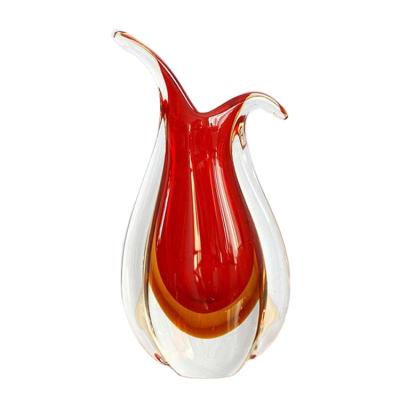 China Contemporary custom shape and color red blown glass flower vase for sale