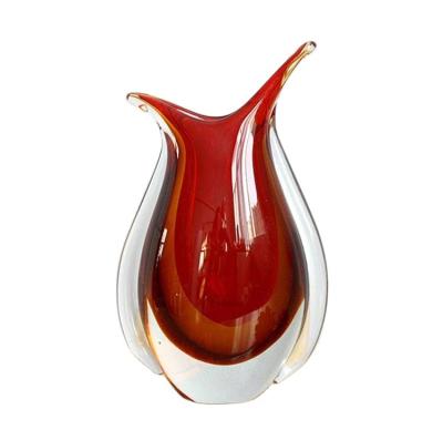 China Contemporary Handicraft Blown Glass Flower Vase Red Table Top Decoration for sale