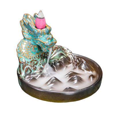 China Chinese Ceramic Dragon Kiln Incense Burner Decor Backflow Furnace Home Sandalwood Change Incense Waterfall Cense Holder with Cones for sale