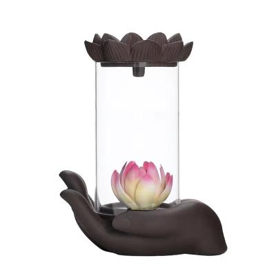 China Chinese Creative Clear Waterfall Incense Burner Buddha Lotus Zen Backflow Cense Holder Yoga Incense With Acrylic Ornaments For Gift Wholesale for sale