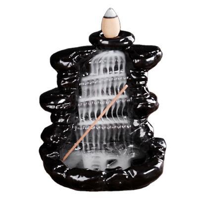 China Chinese Handcraft Incense Buddha Ceramic Black Rock Garden Backflow Censer with Cones Holder Household Office Decor Wholesale for sale